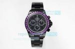 Swiss Replica Rolex Blaken Daytona Purple Crystal Bezel Black Watch 40MM